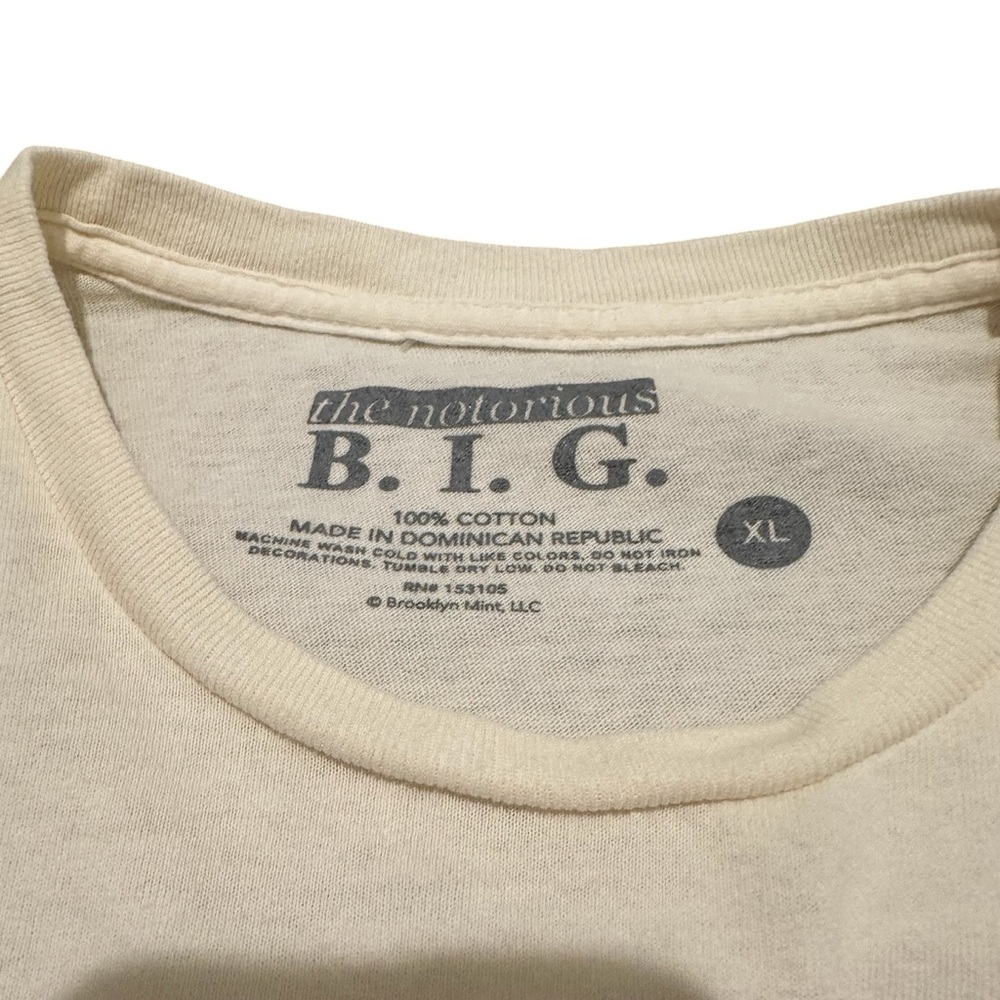 The Notorious B.I.G Tee Shirt Cream Graphic Tee with Iconic Rap Artist - Picture 8 of 9